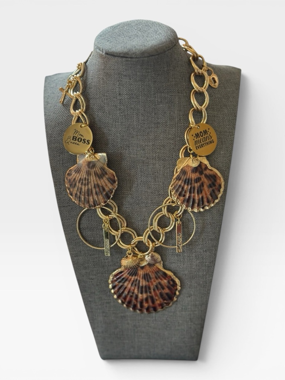 Mom Boss Sea Shell Charm Statement Necklace handcrafted by Tolee Dezigns - Picture 5 of 7